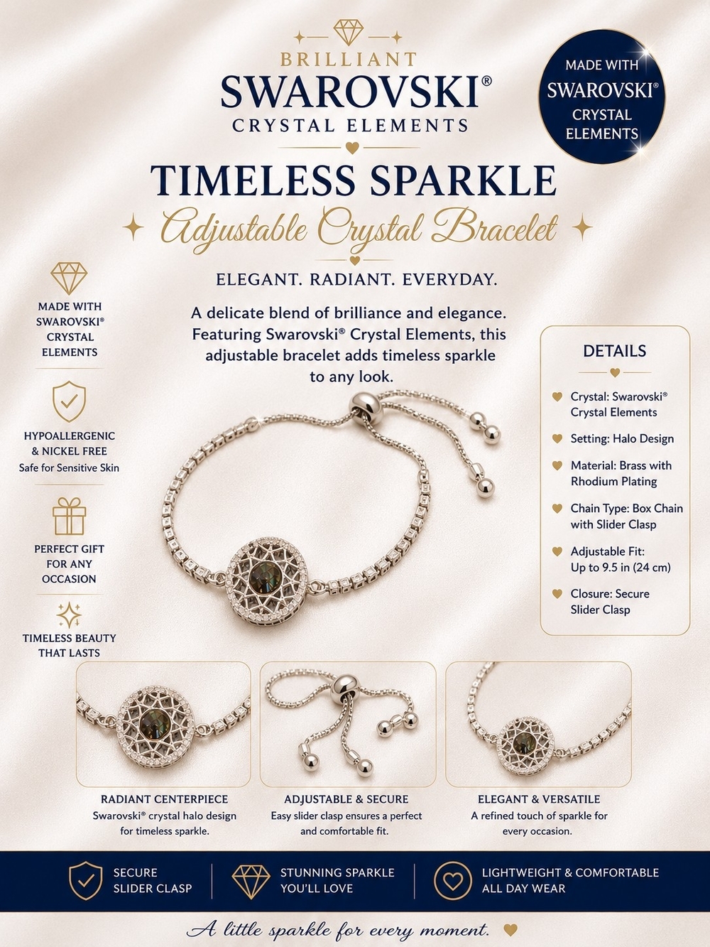 Brilliant Timeless Sparkle Adjustable Crystal Bracelet - Silver